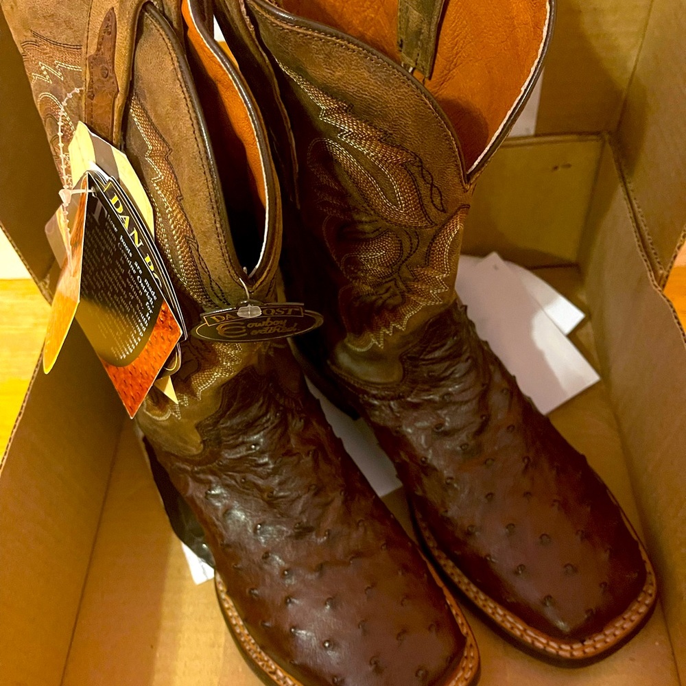 Dan Post ostrich boots new with tags. Never worn. Fit women’s size 8. Brown